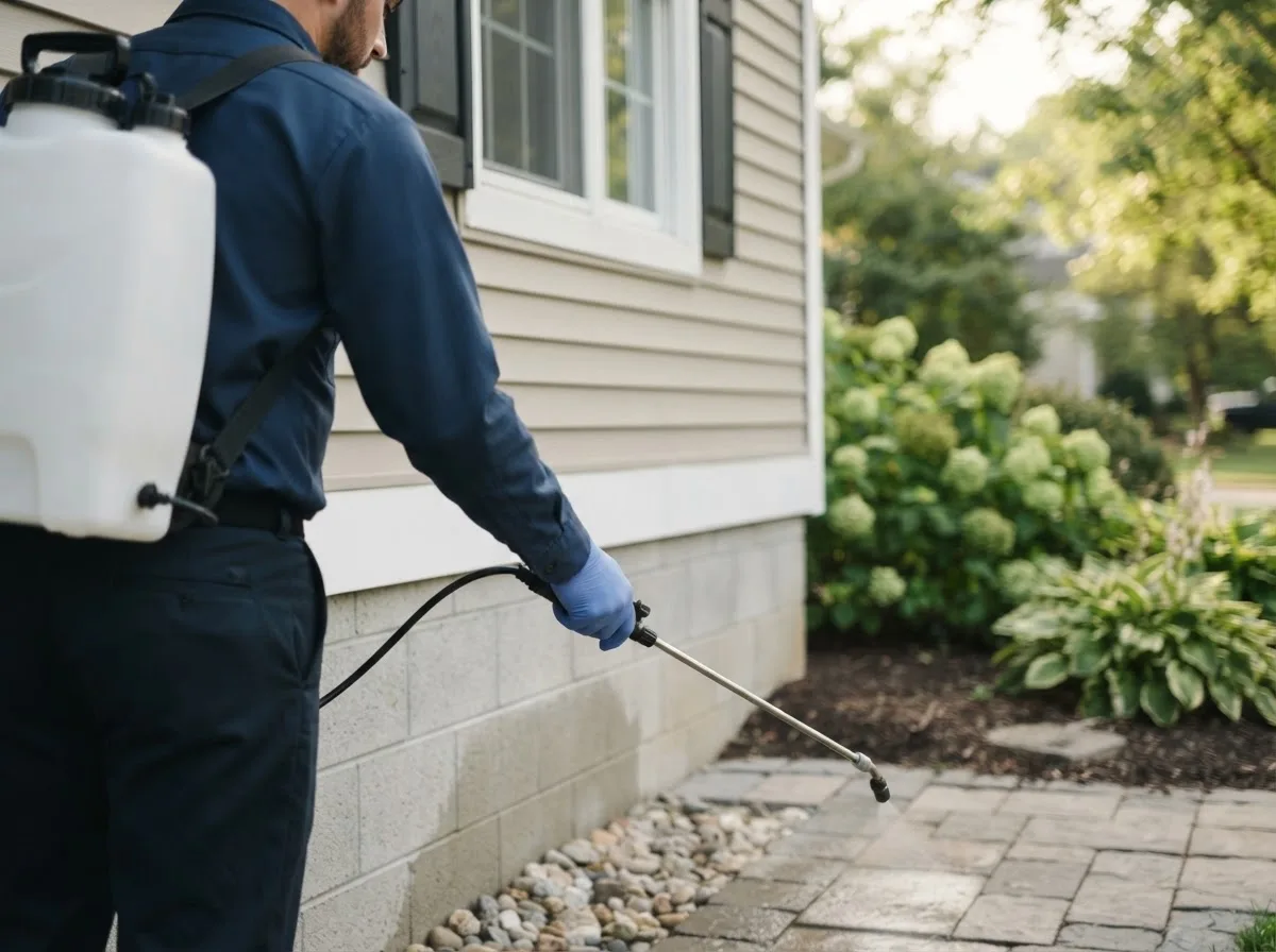 Pest control technician inspecting a home in Whitmore Lake, MI